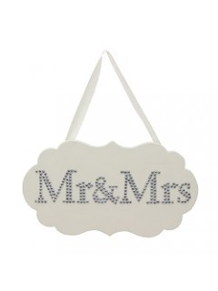 Amore MDF Plaque with Crystals 28cm x 16cm - MR & MRS